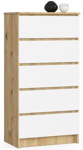 Ak furniture Komoda Kuba 60 cm - 5 zásuviek dub artisan/biela