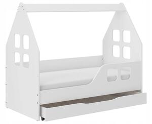 Biela detská posteľ s uložným priestorom v tvare domčeka 140 x 70 cm