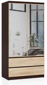 Ak furniture Šatníková skriňa Star so zrkadlom 90 cm wenge/dub sonoma