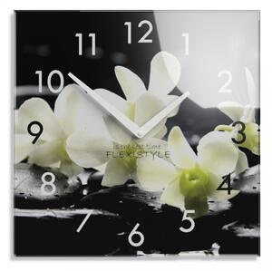 Dekoračné sklenené hodiny 30 cm s bielou orchideou