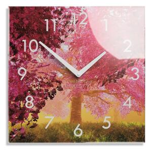 Dekoračné sklenené hodiny 30 cm s motívom rozkvitnutého stromu