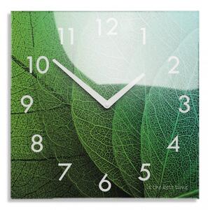 Dekoračné sklenené hodiny 30 cm s motívom listov