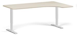 Výškovo nastaviteľný stôl, 180x120 cm, 2 motory, L/P, biela podnož, breza