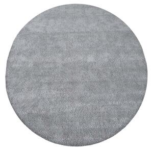 Jednofarebný okrúhly koberec v sivej farbe