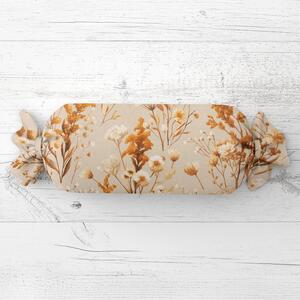 Biante Vankúš valec bonbon Sandra SA-795 Hnedo-béžové jesenné kvety na sivobéžovom 15x40 cm