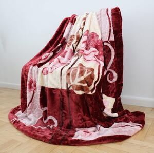 Bordová teplá deka s potlačou kvetov Šírka: 160 cm | Dĺžka: 210 cm