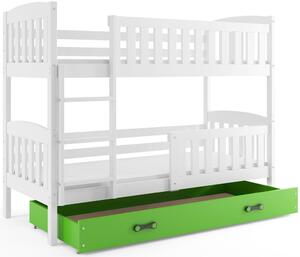 Detská poschodová posteľ KUBUŠ | biela Farba: biela / zelená, Rozmer.: 190 x 80 cm