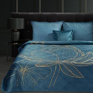 Dizajnový prehoz na posteľ LOTOS modrej farby so zlatým motívom Šírka: 170 cm | Dĺžka: 210 cm