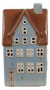 Modrý keramický svietnik na čajovú sviečku domček Amster Village - 11*8*20 cm - Clayre & Eef