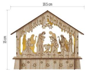 EMOS Drevený LED vianočný betlehem s časovačom Bethle 15 cm teplá biela