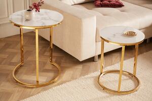 Príručný stolík Elegance súprava 2 40 cm mramorový okrúhly