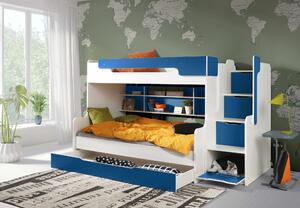 ArtBed Detská poschodová posteľ HARRY Farba: biela/modrá