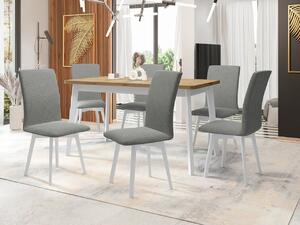 Mirjan24 Jedálenský stôl so 6 stoličkami AL24, Morenie: dub artisan L, Poťahové látky: Hygge D91, Farby nožičiek: biela 5903211270215