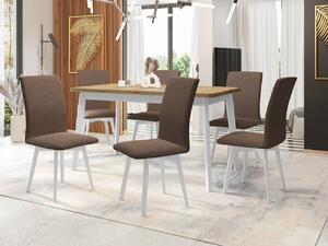 Mirjan24 Jedálenský stôl so 6 stoličkami AL24, Morenie: dub artisan L, Poťahové látky: Soro 28, Farby nožičiek: biela 5903211270208