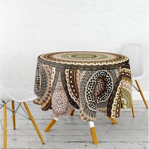 Ervi bavlnený obrus na stôl okrúhly - dizajnový vzor na béžovom