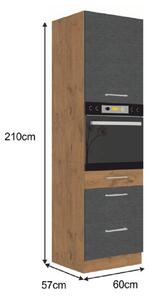 Kuchynská skrinka na vstavané spotrebiče 60 DPS-210 3S 1F Velaga (sivá matná + dub lancelot). Vlastná spoľahlivá doprava až k Vám domov. 1015884