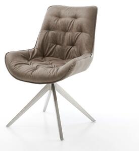 DELIFE Otočná jedálenská stolička Taimi-Flex mikrovlákno taupe vintage krížová podstava široká nerezová oceľ 360° otočná s hojdacou funkciou