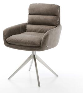 DELIFE Otočná jedálenská stolička Abelia-Flex s opierkami mikrovlákno taupe vintage krížová podstava široká nerezová oceľ 360° otočná hojdacia funkcia