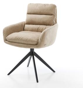 DELIFE Jedálenská stolička Abelia-Flex s opierkami mikrovlákno béžová vintage krížová podstava široká čierna 360° otočná hojdacia funkcia