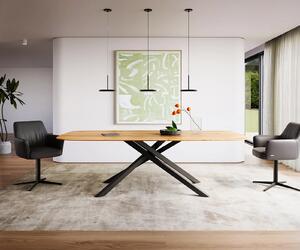 DELIFE Jedálenský stôl Edge oválny 240x120x2,5-3 dub prírodný krížová podstava obdĺžnik čierna švajčiarska hrana