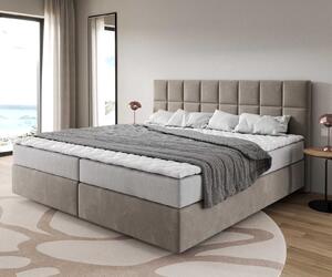 DELIFE Boxspring posteľ Dream-Fine mikrovlákno béžová 200x200 cm s vreckovou pružinovou matracou a topperom Visco