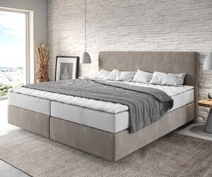DELIFE Boxspring posteľ Dream-Well mikrovlákno béžová 200x200 cm s vreckovou pružinovou matracou a topperom Visco