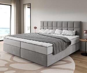 DELIFE Boxspring posteľ Dream-Fine mikrovlákno sivá 200x200 cm s vreckovou pružinovou matracou a topperom Visco