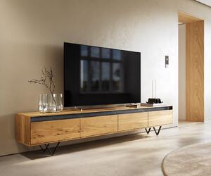 DELIFE TV stolík Stonegrace 240 cm dub prírodný 4 dvierka podstava v tvare V kov čierna