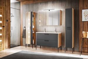 Kúpeľňová zostava MADERA Grey Madera Grey: Vysoká skrinka so zrkadlom 803