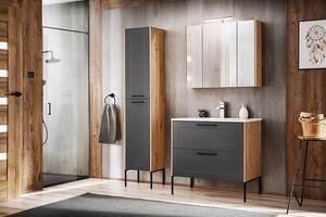 Kúpeľňová zostava MADERA Grey Madera Grey: Vysoká skrinka so zrkadlom 803