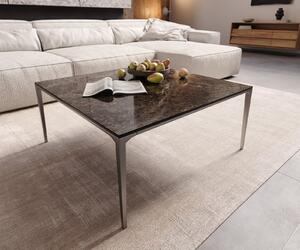 DELIFE Konferenčný stolík Levente 85x85 cm keramika Laminam® Emperador Extra Lucidato tmavohnedá podstava nerezová oceľ strieborná