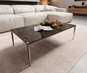 DELIFE Konferenčný stolík Levente 110x60 cm keramika Laminam® Emperador Extra Lucidato tmavohnedá podstava nerezová oceľ strieborná