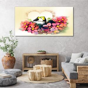 Obraz canvas Abstrakcia kvety vtáky srdce