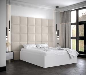 Manželská posteľ s čalúnenými panelmi MIA 3 - 160x200, biela, béžové panely
