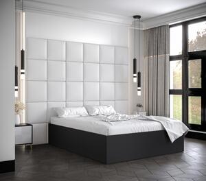 Manželská posteľ s čalúnenými panelmi MIA 3 - 140x200, čierna, biele panely z ekokože
