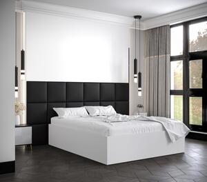 Manželská posteľ s čalúnenými panelmi MIA 4 - 140x200, biela, čierne panely z ekokože