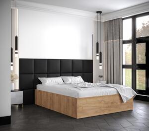 Manželská posteľ s čalúnenými panelmi MIA 4 - 140x200, dub zlatý, čierne panely z ekokože