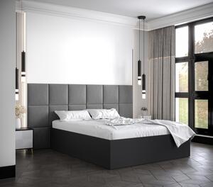 Manželská posteľ s čalúnenými panelmi MIA 4 - 140x200, čierna, šedé panely