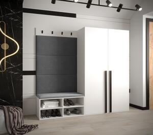 Predsieňový nábytok s čalúnenými panelmi HARRISON - biely, šedé panely