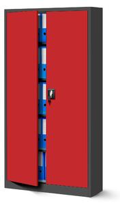 JAN NOWAK Kovová spisová skriňa model JAN 900x1850x400, antracitovo-červená