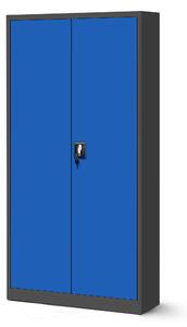 Kovová spisová skriňa JAN H, 900 x 1950 x 400 mm, antracitovo-modrá