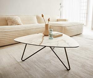 DELIFE Konferenčný stolík Ekrem 88x85 cm keramika Calacatta Luxe bielo-zlato-šedá Hairpin okrúhly kov titánový efektový povrch