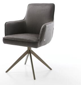 DELIFE Otočná jedálenská stolička Heira-Flex s opierkami mikrovlákno antracit vintage krížová podstava široká titanový efekt 360° otočná vrecková pružina