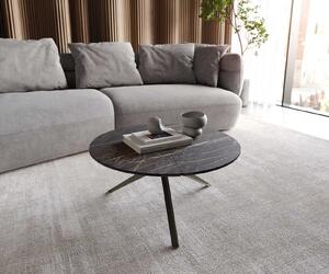 DELIFE Konferenčný stolík Delron 70x70 cm keramika Laminam®Noir Desir hnedá kovová krížová podstava plochý kov titanový efekt