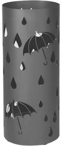 Kovový držiak na dáždniky, okrúhly stojan na dáždniky s háčikmi a odkvapkávačom, 49 x Ø 19,5 cm, čierny