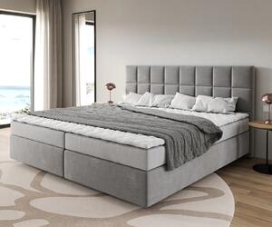 DELIFE Boxspring posteľ Dream-Fine mikrovlákno sivá 200x200 cm bonellový matrac PU-topper