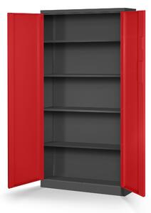JAN NOWAK Kovová spisová skriňa model DANIEL 900x1850x400, antracitovo-červená