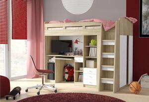 Detská poschodová posteľ so stolíkom UNIT Farba: dub sonoma/biela