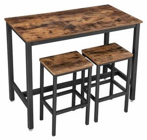 Rustikálny vysoký stôl s 2 barovými stoličkami 120 x 60 x 90 cm