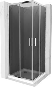 Mexen Rio, štvorcový sprchovací kút s posuvnými dverami 70 (dvere) x 70 (dvere) x 190 cm, 5mm šedé sklo, chrómový profil + biela sprchová vanička…